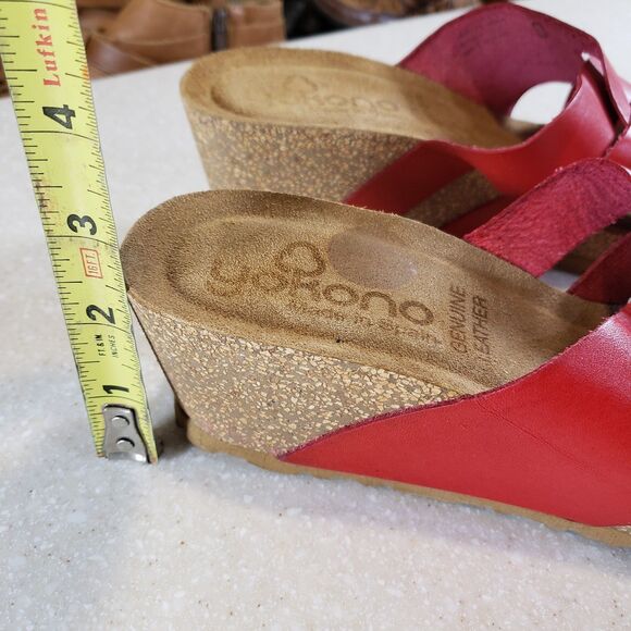 Yokono Women's Red Leather Wedge Platform Sandals Size 9 Cross Strap Slides VGC - Picture 8 of 8